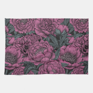 Linge De Cuisine Fleurs de pivoines violettes
