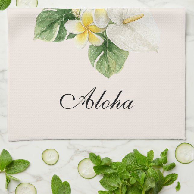 Linge De Cuisine Fleurs de Plumeria Tropicales Aloha (Plié)