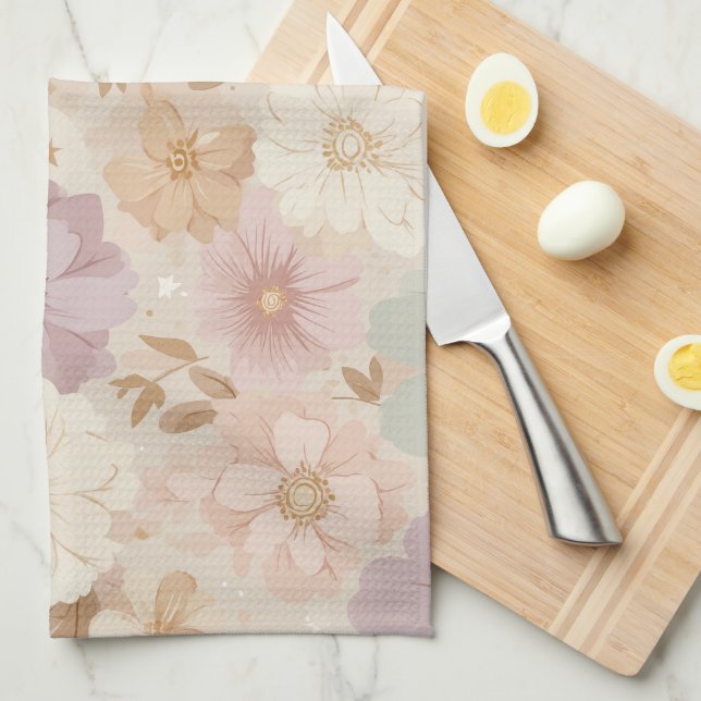 Linge De Cuisine Fleurs de Prairie Céleste  (Quart Plié)