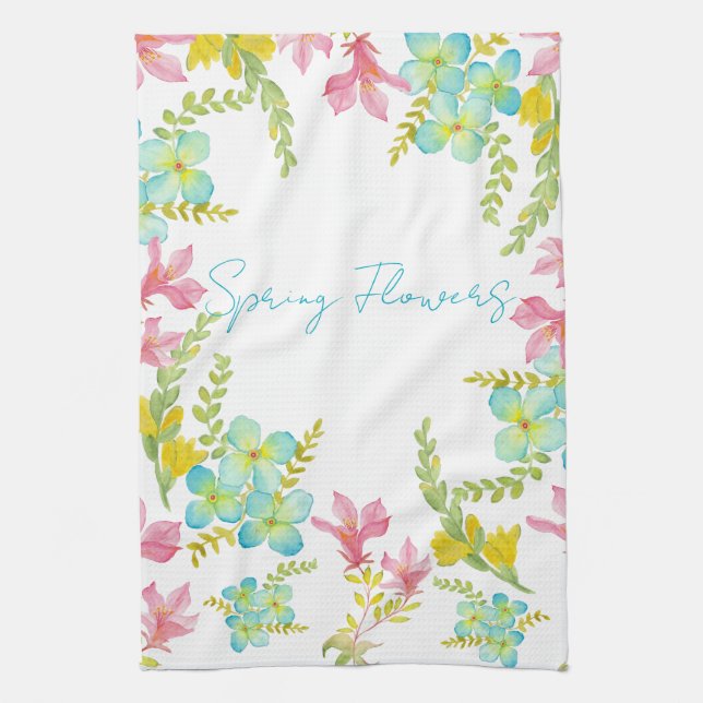 Linge De Cuisine Fleurs de printemps aquarelle  (Vertical)