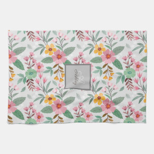 Linge De Cuisine Fleurs de printemps colorées Nom du Motif Monogram