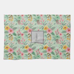 Linge De Cuisine Fleurs de printemps colorées Nom du Motif Monogram