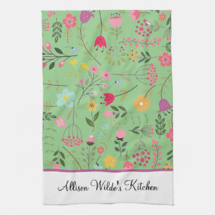 Linge De Cuisine Fleurs de printemps Florales sur sauge Personnalis