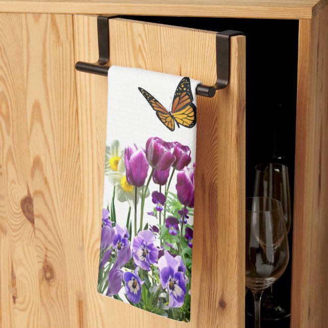 Linge De Cuisine Fleurs de printemps Tulipes Jonquilles Saisonnier  (Pliage en tiers)