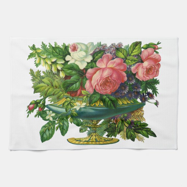 Linge De Cuisine Fleurs de roses anciennes, Vase de fleurs (Horizontal)