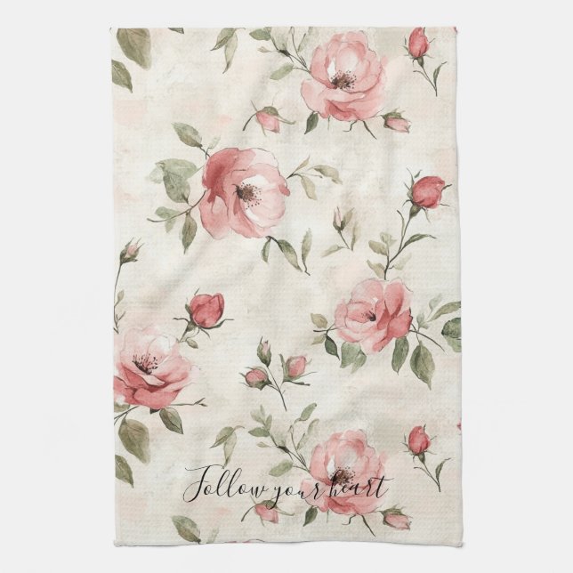 Linge De Cuisine Fleurs de roses roses  (Vertical)