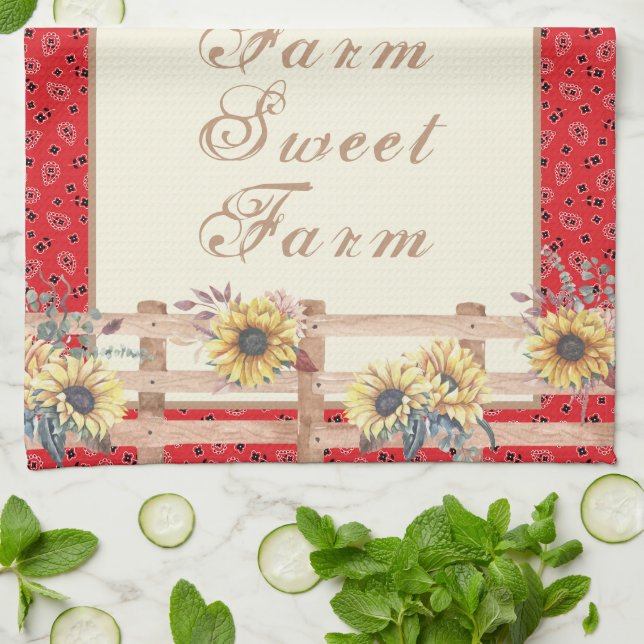 Linge De Cuisine Fleurs de soleil de pays sur Bandana Imprimer pers (Plié)