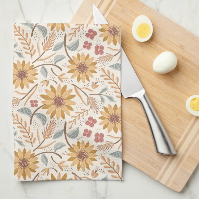 Linge De Cuisine Fleurs de soleil et oreilles de blé (Quart Plié)