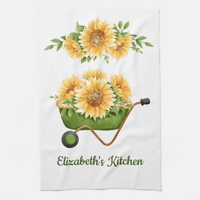 Linge De Cuisine Fleurs de soleil Jaune Floral Russe Pays Aquarelle (Vertical)