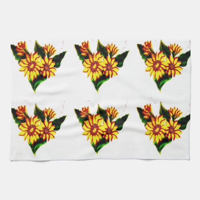 Linge De Cuisine Fleurs de soleil peintes (Horizontal)