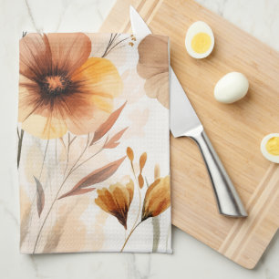 Linge De Cuisine Fleurs de Tan Neutres Fleurs de Aquarelle Élégante