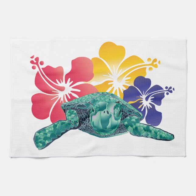 Linge De Cuisine Fleurs de tortue et de ketmie d'Hawaï (Horizontal)
