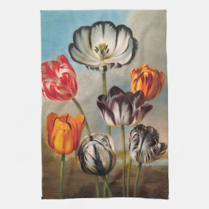 Linge De Cuisine Fleurs de tulipes variées vintage dans un paysage