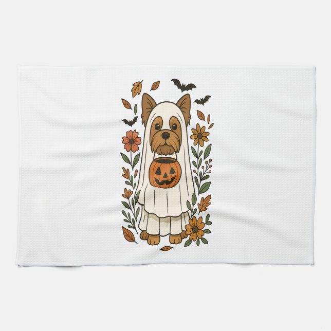 Linge De Cuisine Fleurs de Yorkshire Terrier Halloween Halloween (Horizontal)