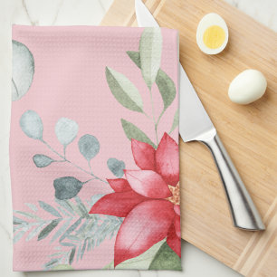 Linge De Cuisine Fleurs d'eau de Noël Poinsettia & verdure 