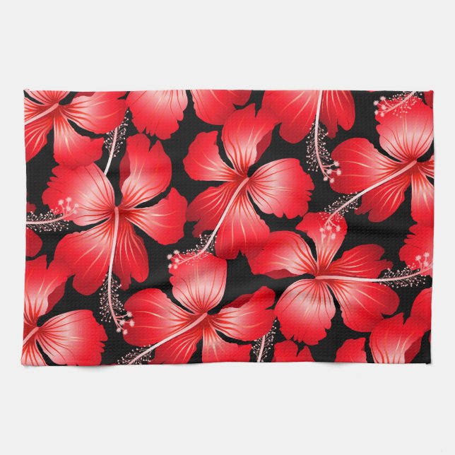 Linge De Cuisine Fleurs d'hibiscus rouges (Horizontal)