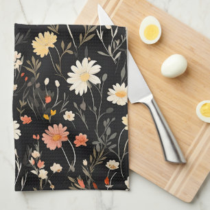 Linge De Cuisine Fleurs d'or sur un arrière - plan sombre