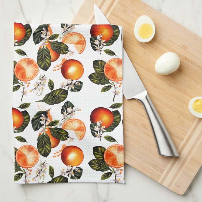 Linge De Cuisine Fleurs d'Orange  (Quart Plié)
