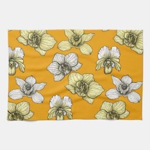 Linge De Cuisine Fleurs d'orchidées jaune et blanc