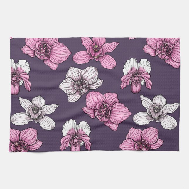 Linge De Cuisine Fleurs d'orchidées roses (Horizontal)