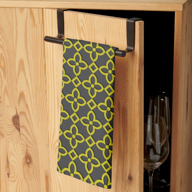 Linge De Cuisine Fleurs dorées (Pliage en tiers)
