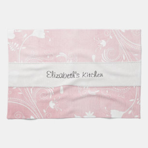 Linge De Cuisine Fleurs doucement roses et blanches personnalisées