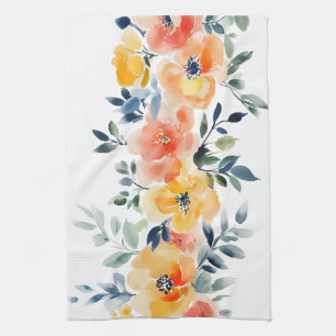 Linge De Cuisine Fleurs élégantes à l'aquarelle détachée