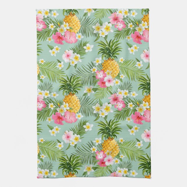 Linge De Cuisine Fleurs et ananas tropicaux (Vertical)