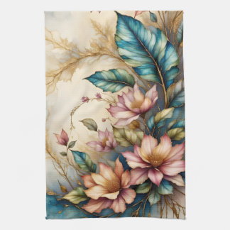 Linge De Cuisine Fleurs et feuilles pastel colorées