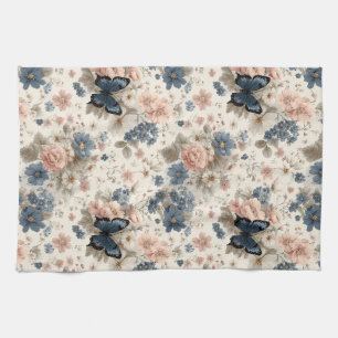 Linge De Cuisine Fleurs et papillon roses et bleus de printemps vin