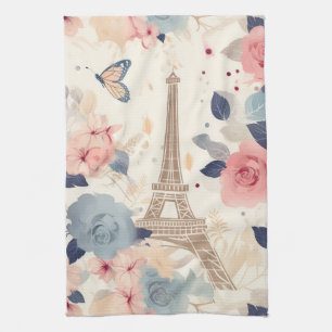 Linge De Cuisine Fleurs et Tour Eiffel Paris Motif de voyage