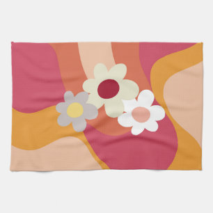 Linge De Cuisine Fleurs et vagues de style rétro