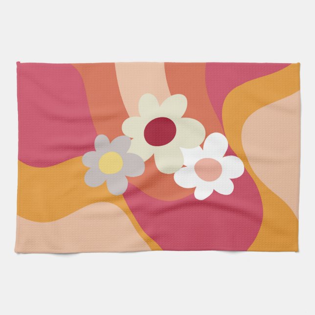 Linge De Cuisine Fleurs et vagues de style rétro (Horizontal)
