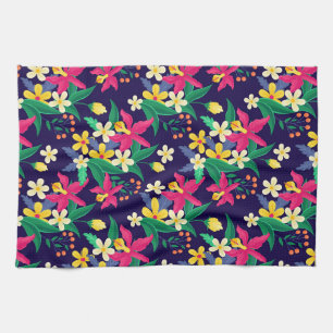 Linge De Cuisine Fleurs Exotiques Colorées Motif Feuilles-23021
