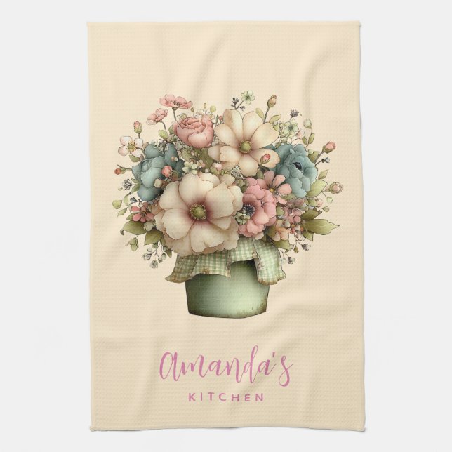 Linge De Cuisine Fleurs Fantaisistes dans un Pot de Fleurs Mignon (Vertical)