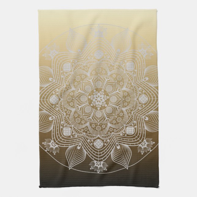 Linge De Cuisine Fleurs, Feuilles, Dentelle Blanche Floral Mandala  (Vertical)