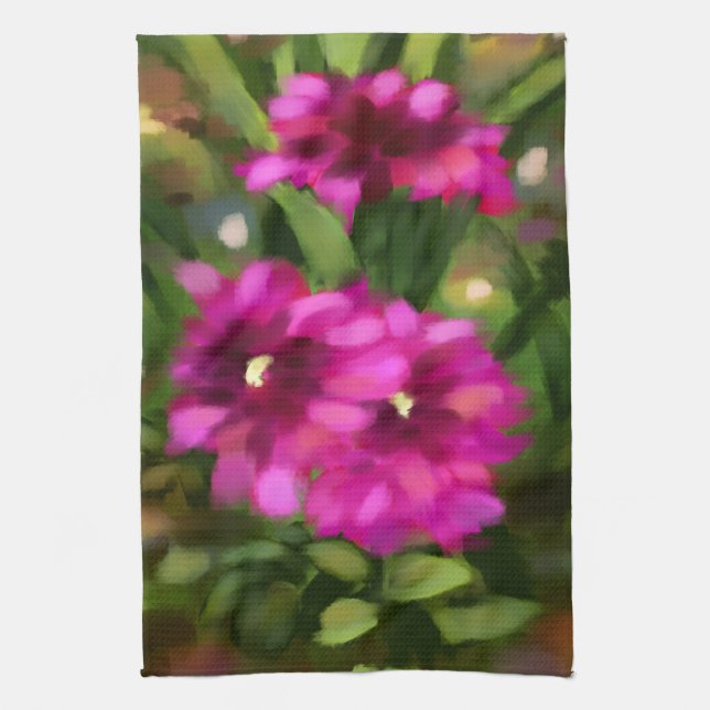 Linge De Cuisine Fleurs florales rose foncé Dahlia Vert (Vertical)