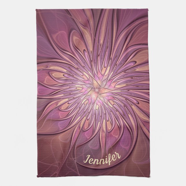 Linge De Cuisine Fleurs fractales modernes abstraites Couleurs de b (Vertical)