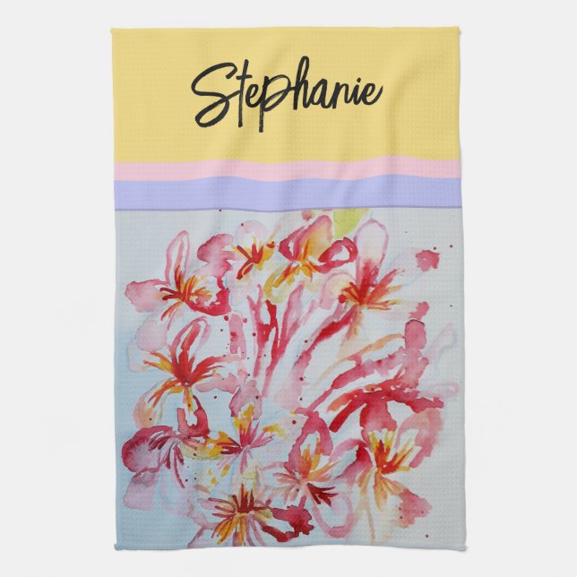 Linge De Cuisine Fleurs Frangipani Aquarelle Tropicale (Vertical)