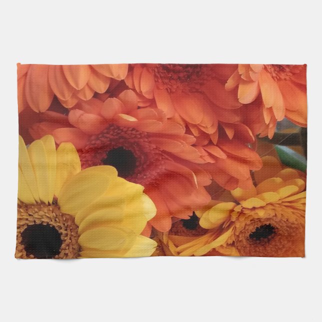 Linge De Cuisine Fleurs Gerbera Lumineuses, Jaune Orange, Flora (Horizontal)