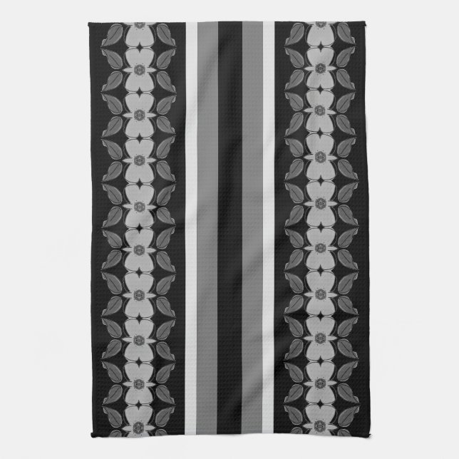 Linge De Cuisine Fleurs Gris Charcharbon (Vertical)