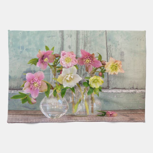 Linge De Cuisine Fleurs | Hellebores dans Vases (Horizontal)
