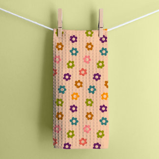 Linge De Cuisine Fleurs hippies rétro colorées sur crème