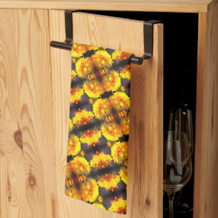 Linge De Cuisine Fleurs Jaunes Au Soleil Abstrait Motif