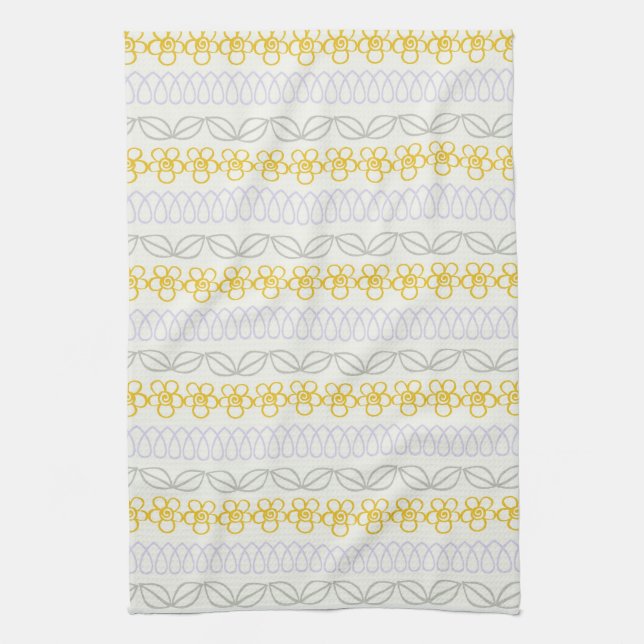 Linge De Cuisine Fleurs jaunes avec le gris (Vertical)
