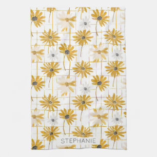 Linge De Cuisine Fleurs jaunes et blanches - Plaid doré déprimé