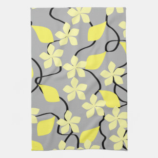 Linge De Cuisine Fleurs jaunes et grises. Modèle floral