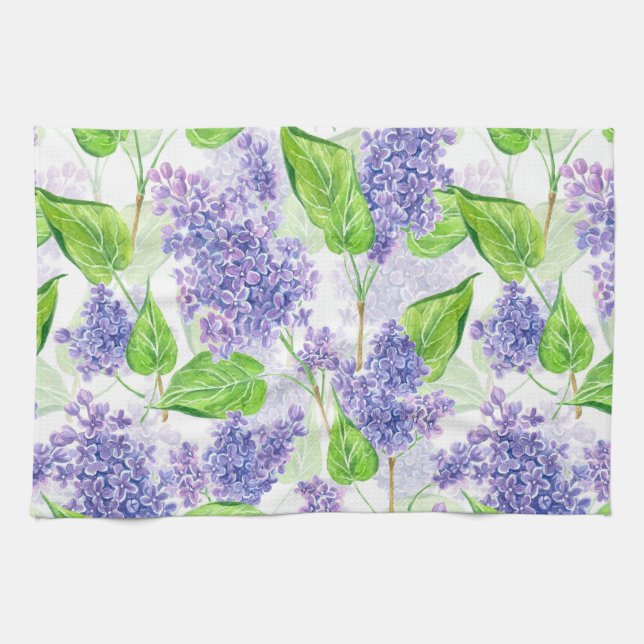 Linge De Cuisine Fleurs lilas aquarelles (Horizontal)