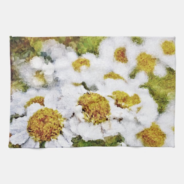 Linge De Cuisine Fleurs marguerites blanches 2 - Peinture Art Servi (Horizontal)