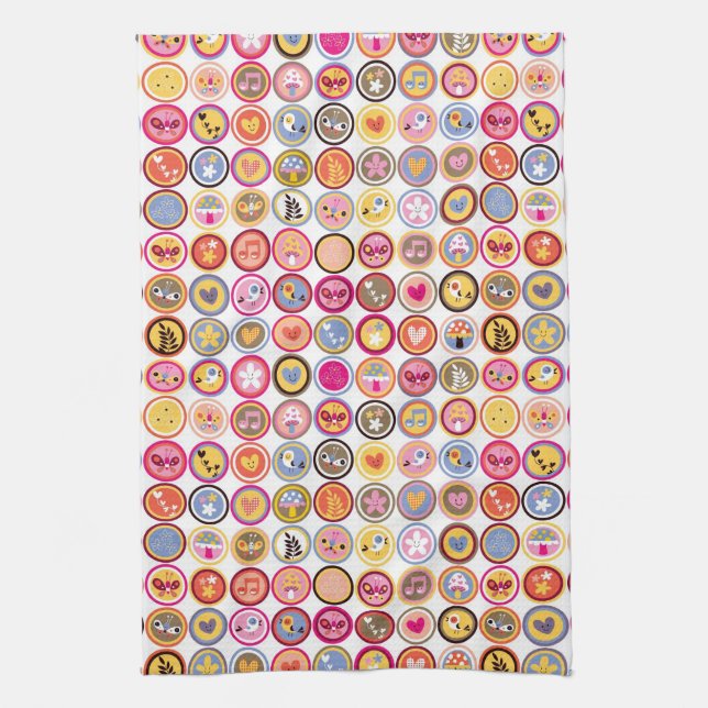 Linge De Cuisine fleurs mignonnes, oiseaux, motif de coeurs (Vertical)